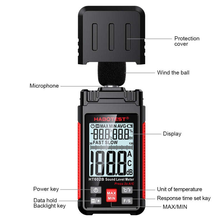 HABOTEST HT602B Multifunctional Digital Display Noise Decibel Tester