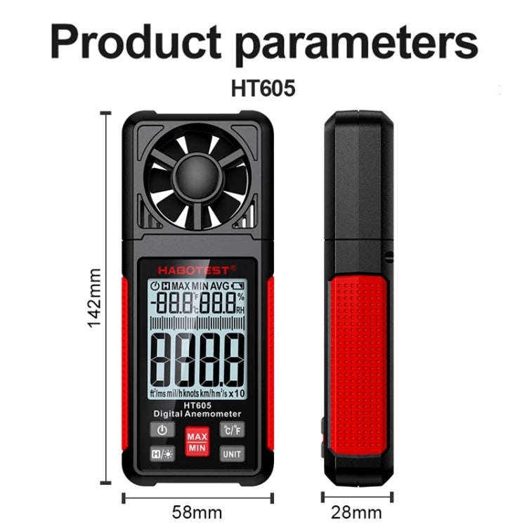 HABOTEST HT605 Portable Intelligent Digital Display Handheld Wind Speed Tester