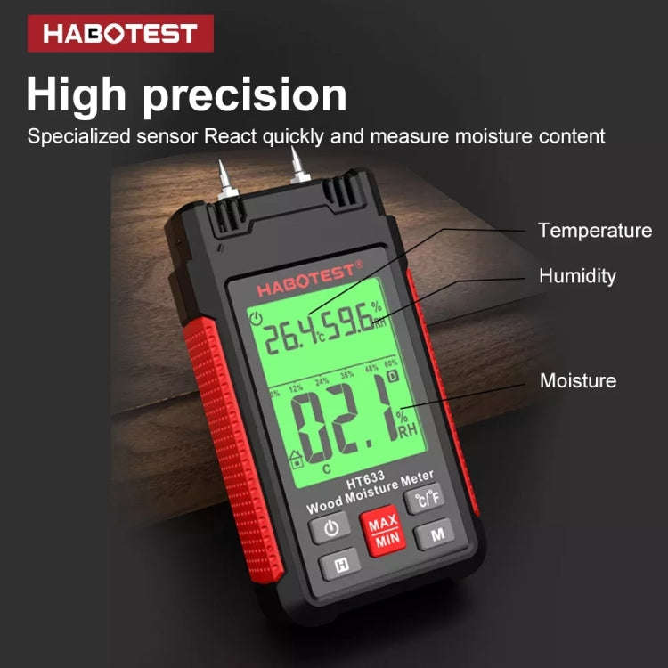 HABOTEST HT633 Portable Multifunctional Digital Display Wood Moisture Detector