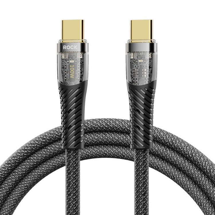 ROCK Z21 100W USB-C/Type-C to USB-C/Type-C Transparent Fast Charging Data Cable, Length: 1.2m(Black)