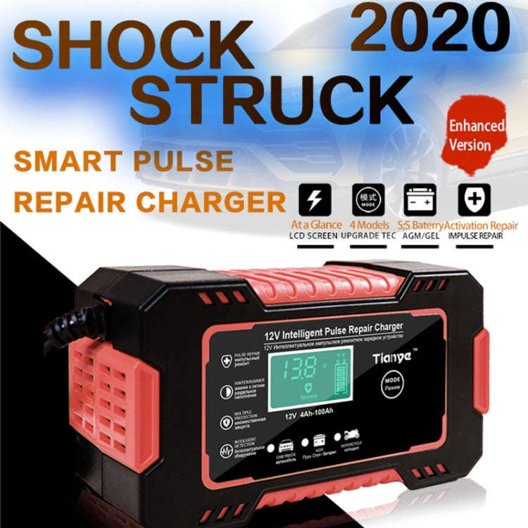 Motorcycle / Car Battery Smart Charger with LCD Creen, Plug Type:EU Plug(Red)