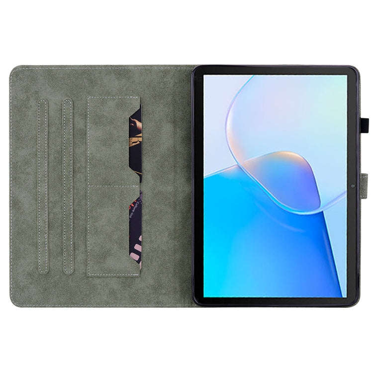 For Huawei MatePad SE Tiger Pattern Flip Leather Tablet Case(Dark Green)
