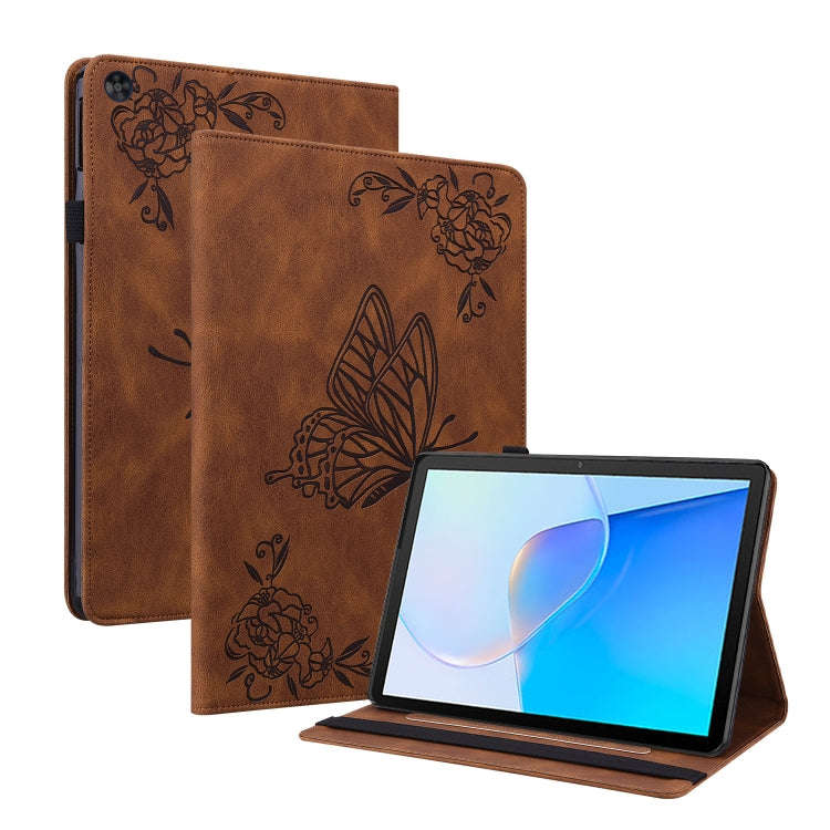 For Huawei MatePad SE Butterfly Flower Embossed Leather Tablet Case(Brown)