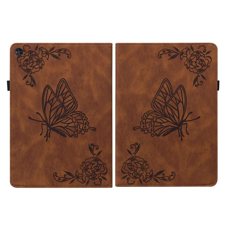 For Huawei MatePad SE Butterfly Flower Embossed Leather Tablet Case(Brown)