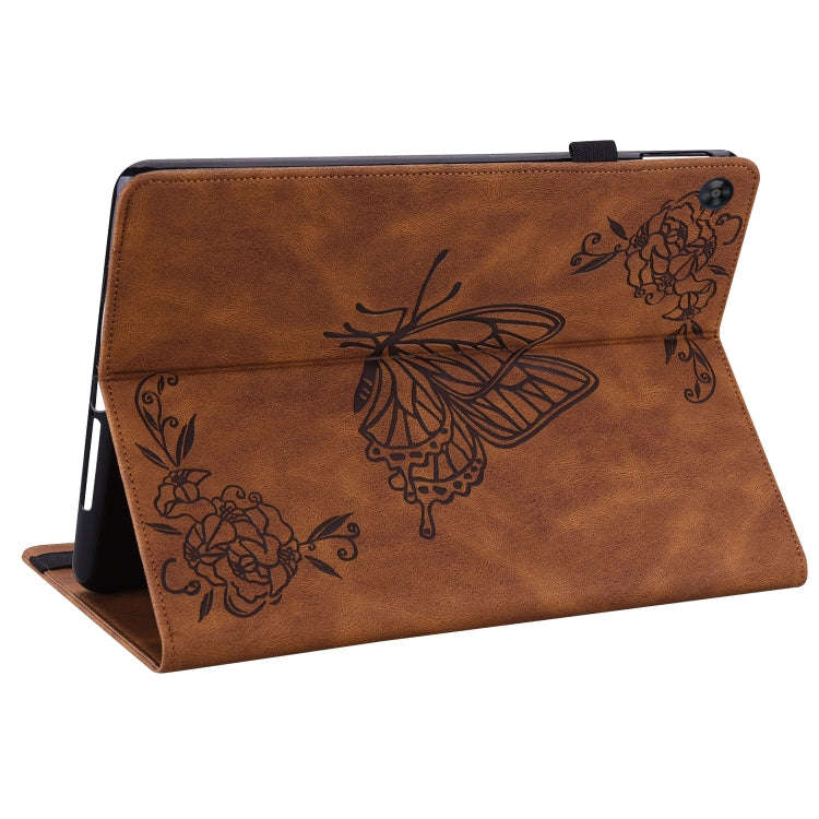 For Huawei MatePad SE Butterfly Flower Embossed Leather Tablet Case(Brown)