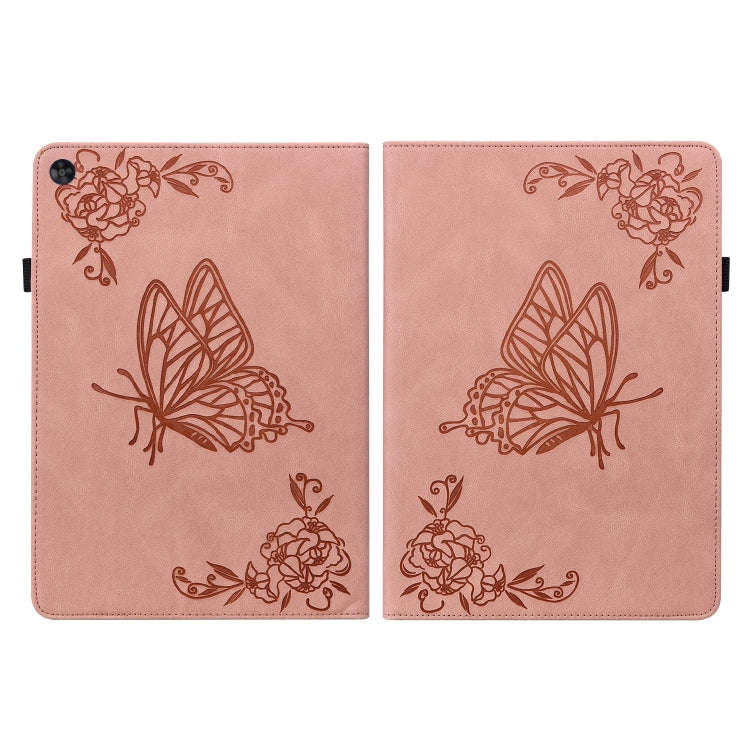 For Huawei MatePad SE Butterfly Flower Embossed Leather Tablet Case(Rose Gold)