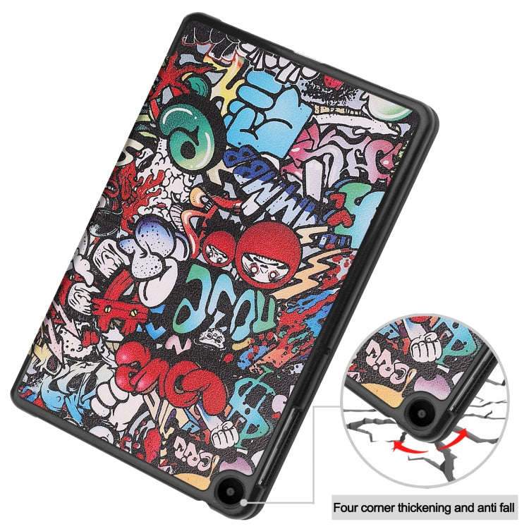 For Huawei Matepad SE 10.4 Custer Painted 3-Fold Holder Leather Tablet Case(Graffiti)
