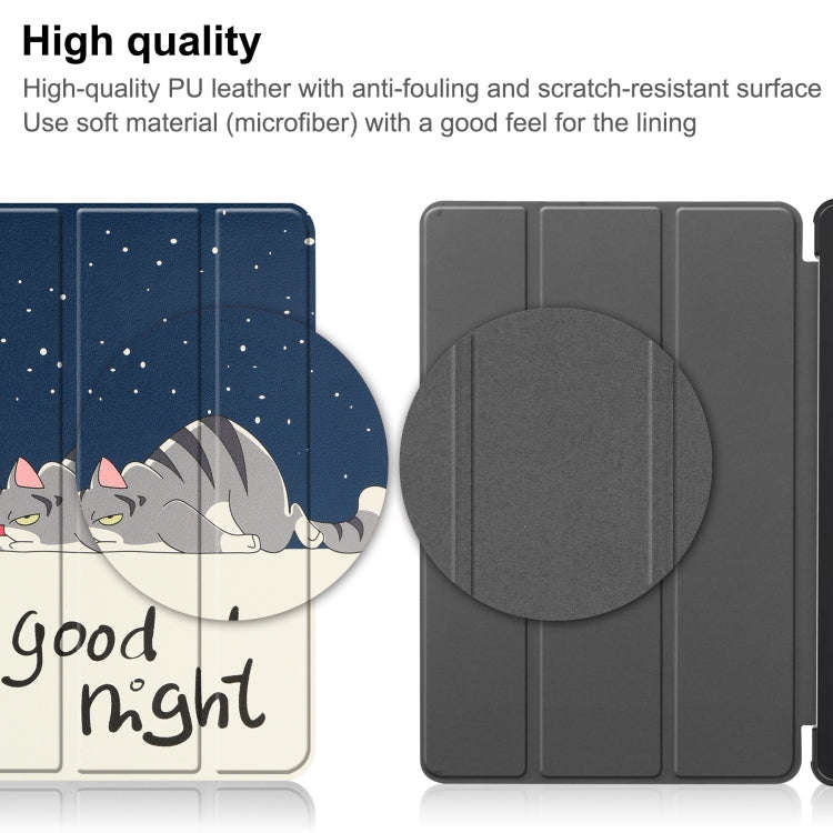 For Huawei Matepad SE 10.4 Custer Painted 3-Fold Holder Leather Tablet Case(Lazy Cat)