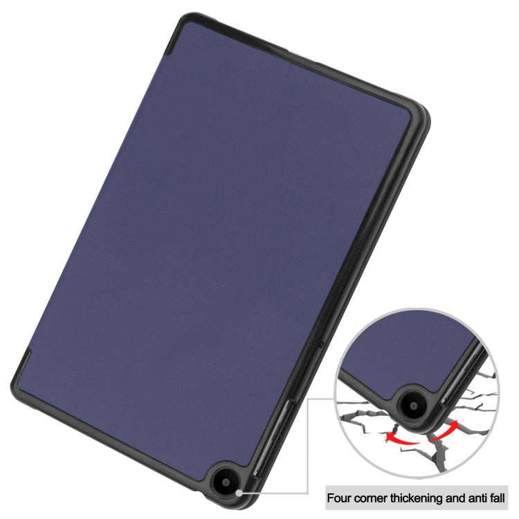 For Huawei Matepad SE 10.4 Custer Pure Color 3-Fold Holder Leather Tablet Case(Dark Blue)