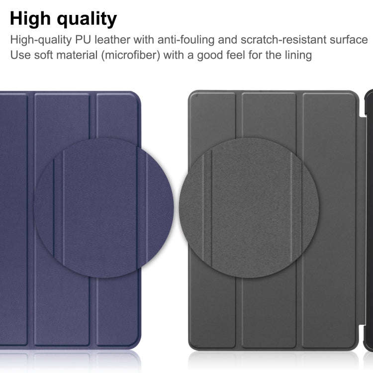 For Huawei Matepad SE 10.4 Custer Pure Color 3-Fold Holder Leather Tablet Case(Dark Blue)