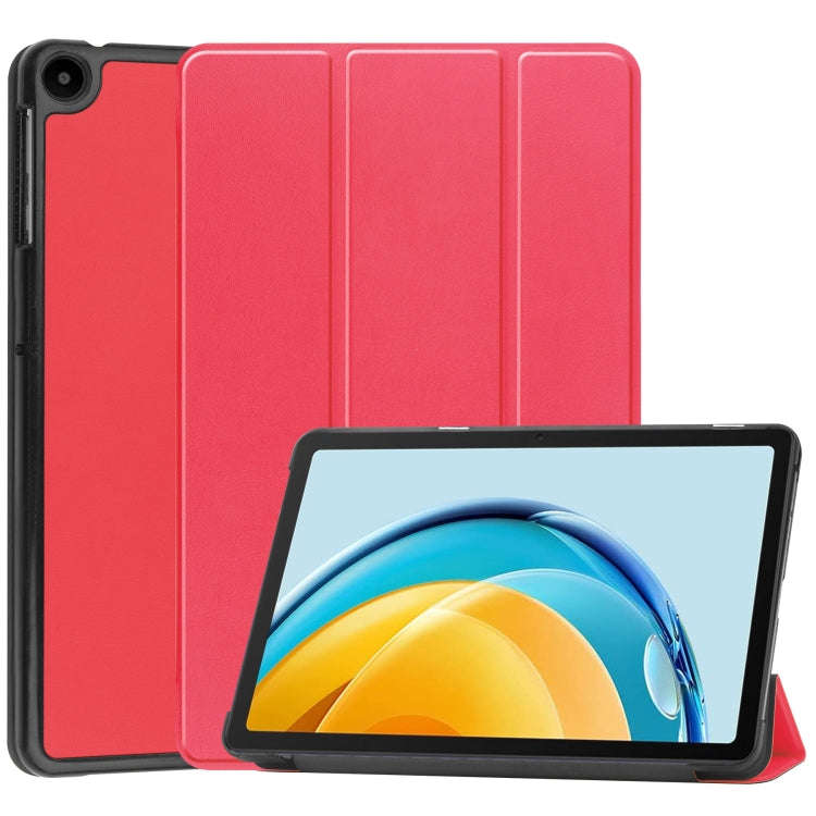 For Huawei Matepad SE 10.4 Custer Pure Color 3-Fold Holder Leather Tablet Case(Red)