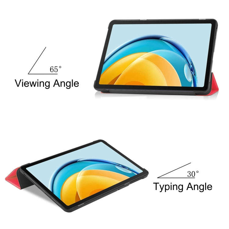 For Huawei Matepad SE 10.4 Custer Pure Color 3-Fold Holder Leather Tablet Case(Red)