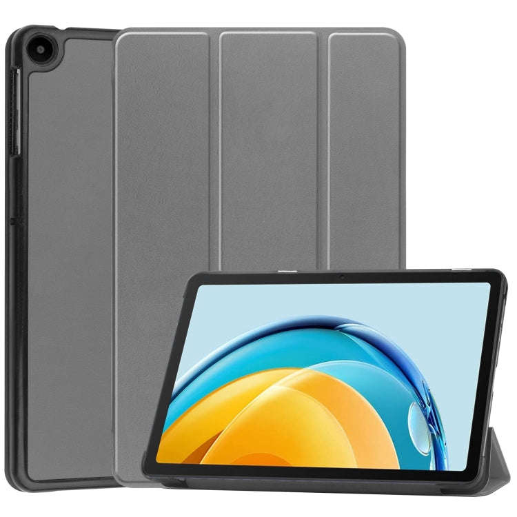 For Huawei Matepad SE 10.4 Custer Pure Color 3-Fold Holder Leather Tablet Case(Grey)