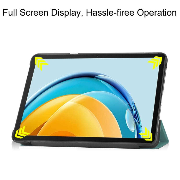 For Huawei Matepad SE 10.4 Custer Pure Color 3-Fold Holder Leather Tablet Case(Dark Green)