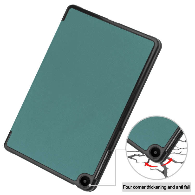 For Huawei Matepad SE 10.4 Custer Pure Color 3-Fold Holder Leather Tablet Case(Dark Green)