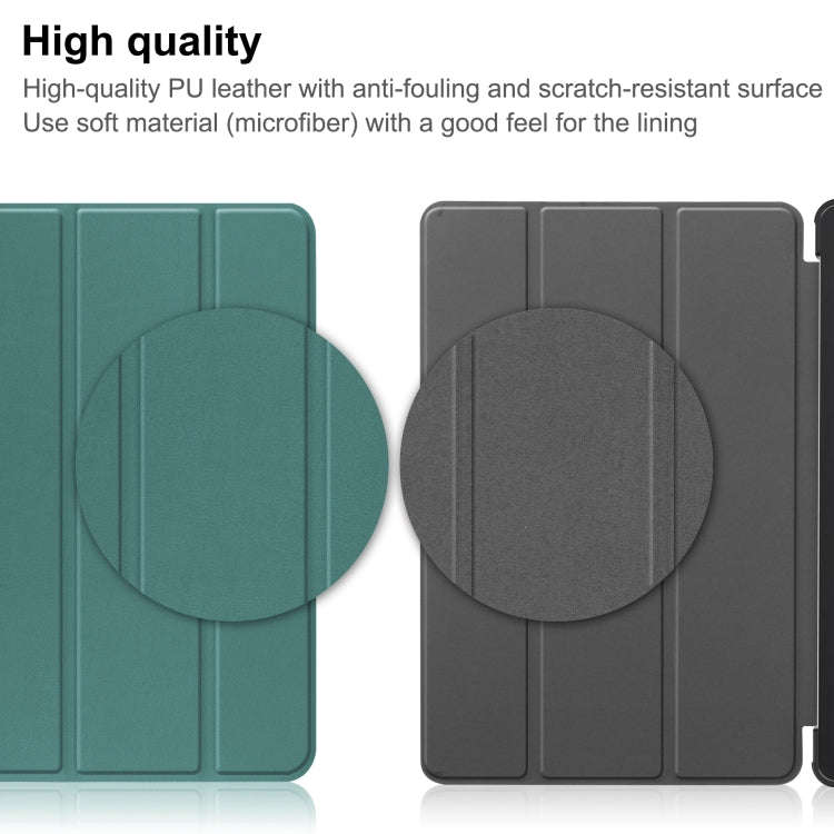 For Huawei Matepad SE 10.4 Custer Pure Color 3-Fold Holder Leather Tablet Case(Dark Green)