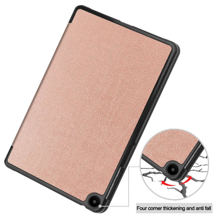 For Huawei Matepad SE 10.4 Custer Pure Color 3-Fold Holder Leather Tablet Case(Rose Gold)