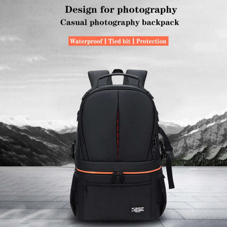Large Capacity Waterproof Backpack Travel Shoulders Camera Bags(Gray Matte Inner Orange)
