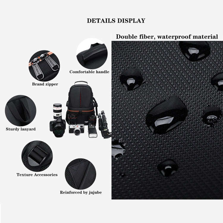 Large Capacity Waterproof Backpack Travel Shoulders Camera Bags(Gray Matte Inner Orange)
