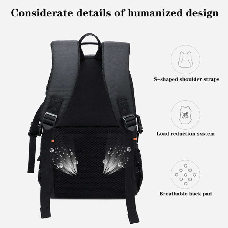 Large Capacity Waterproof Backpack Travel Shoulders Camera Bags(Gray Matte Inner Orange)