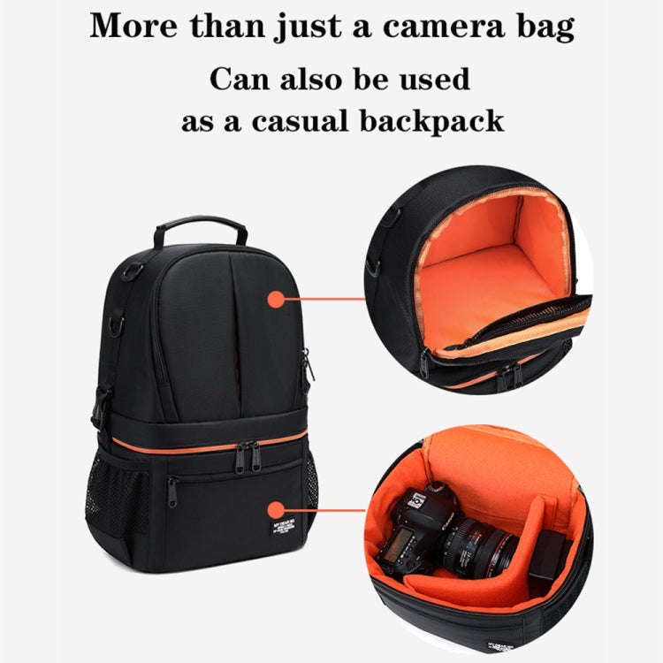 Large Capacity Waterproof Backpack Travel Shoulders Camera Bags(Gray Matte Inner Orange)