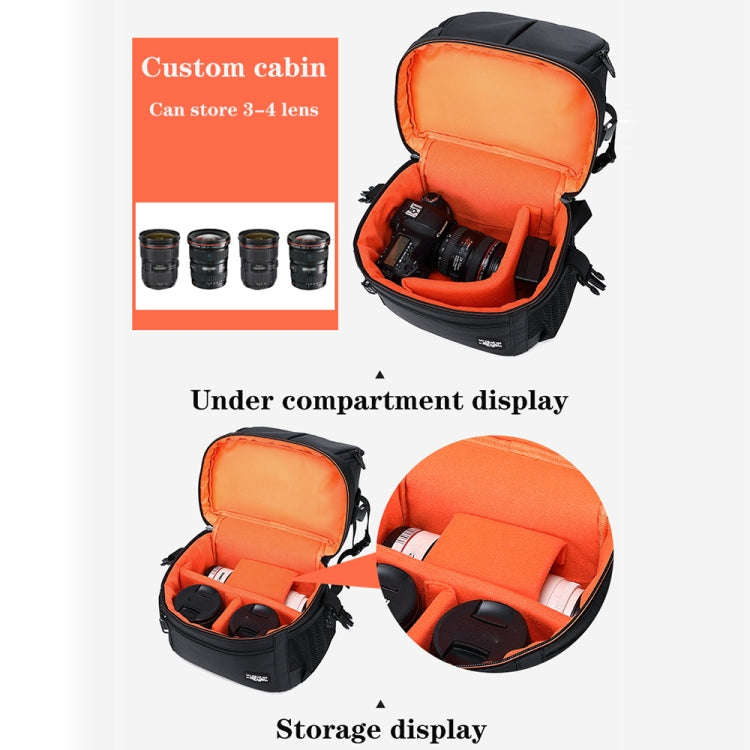 Large Capacity Waterproof Backpack Travel Shoulders Camera Bags(Gray Matte Inner Orange)