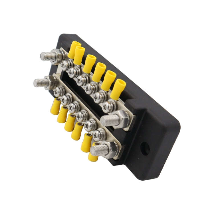 CP-3024 150A 12-48V RV Yacht Double-row 6-way Busbar with 16pcs Terminals(Black)