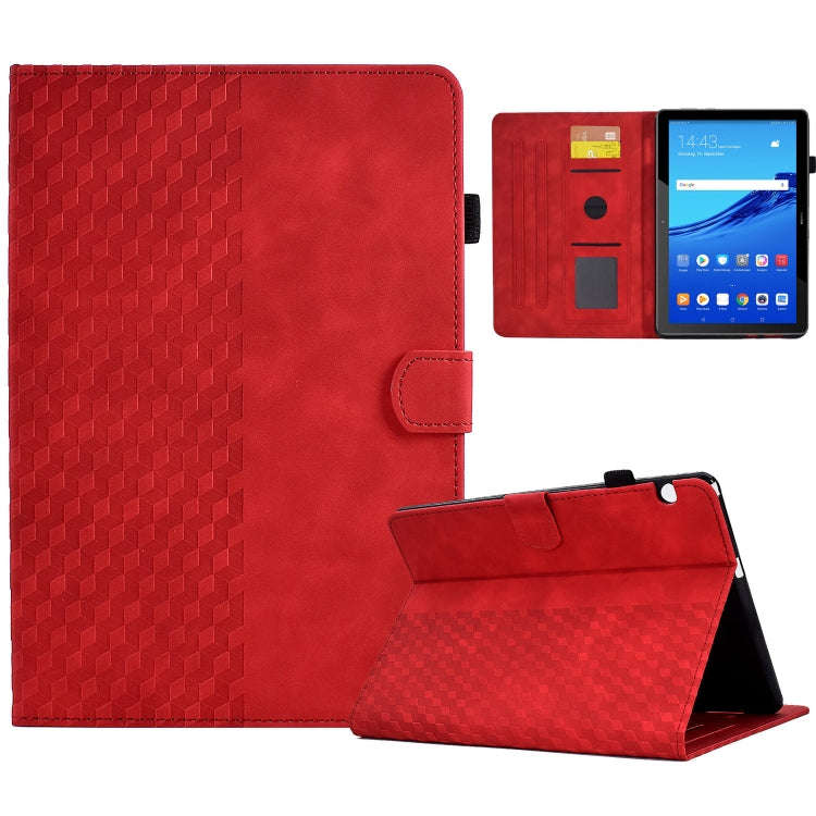 For Huawei MatePad T5 10.0 Rhombus Embossed Leather Smart Tablet Case(Red)