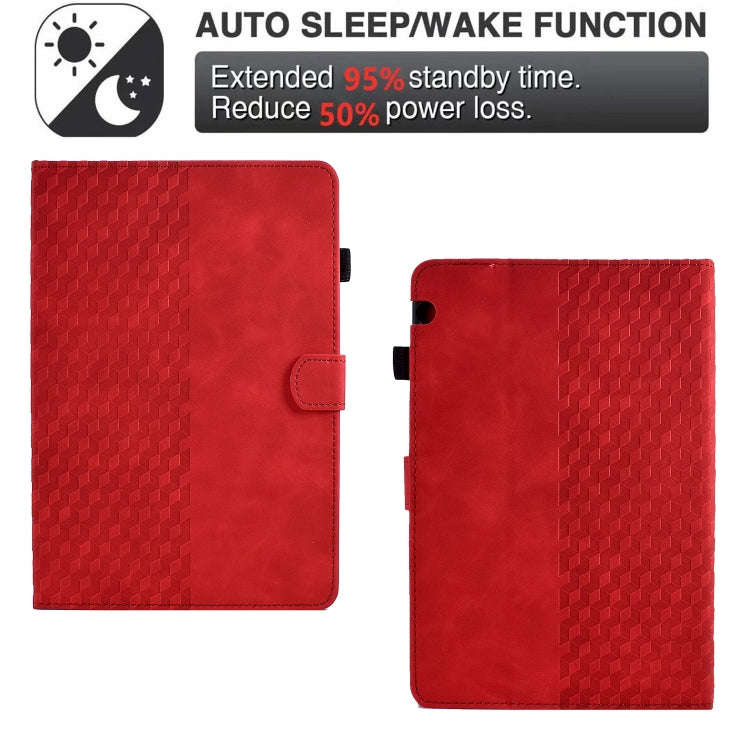 For Huawei MatePad T5 10.0 Rhombus Embossed Leather Smart Tablet Case(Red)