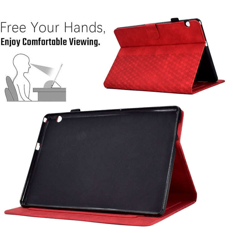 For Huawei MatePad T5 10.0 Rhombus Embossed Leather Smart Tablet Case(Red)