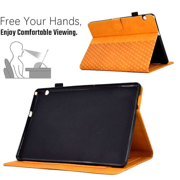For Huawei MatePad T5 10.0 Rhombus Embossed Leather Smart Tablet Case(Khaki)