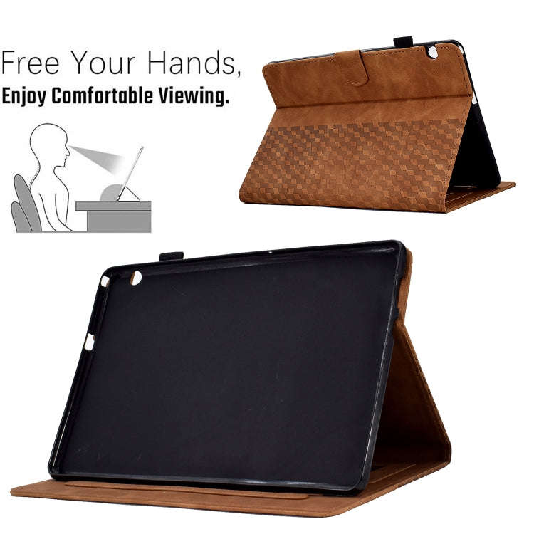For Huawei MatePad T5 10.0 Rhombus Embossed Leather Smart Tablet Case(Brown)