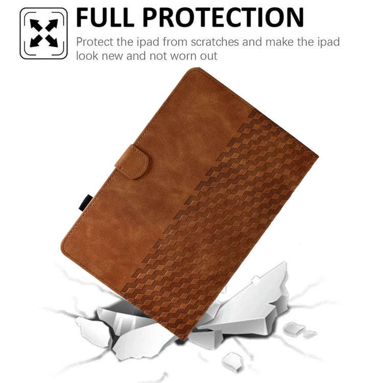 For Huawei MatePad T5 10.0 Rhombus Embossed Leather Smart Tablet Case(Brown)