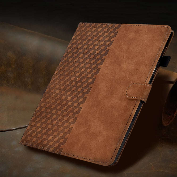 For Huawei MatePad T5 10.0 Rhombus Embossed Leather Smart Tablet Case(Brown)