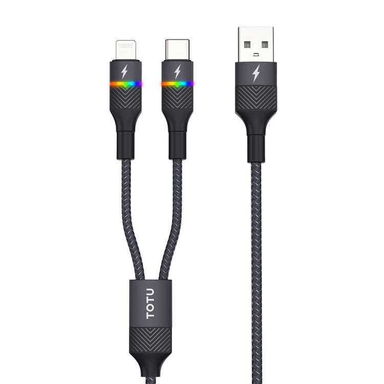 TOTU B2C-001 Journey Series 2 in 1 USB to 8 Pin + Type-C Colorful Breathing Light Data Cable, Len...