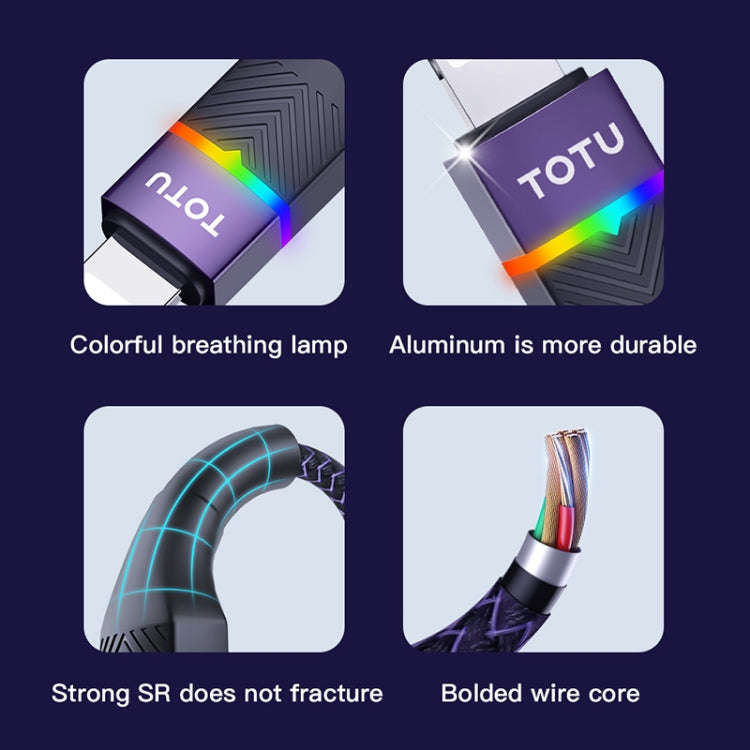 TOTU BT-020 Journey Series USB to Type-C Colorful Breathing Light Data Cable, Length:1.5m(Black)
