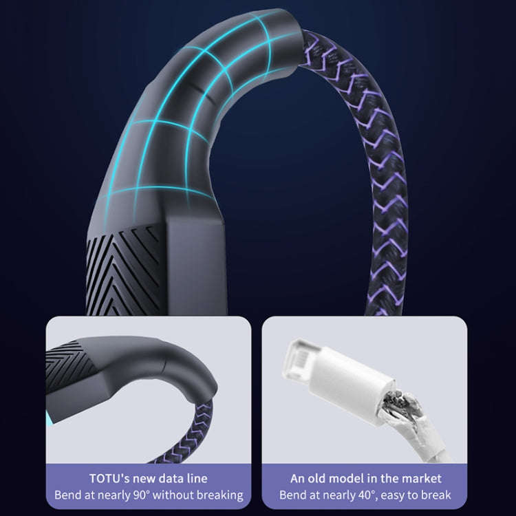 TOTU BT-020 Journey Series USB to Type-C Colorful Breathing Light Data Cable, Length:1.5m(Black)