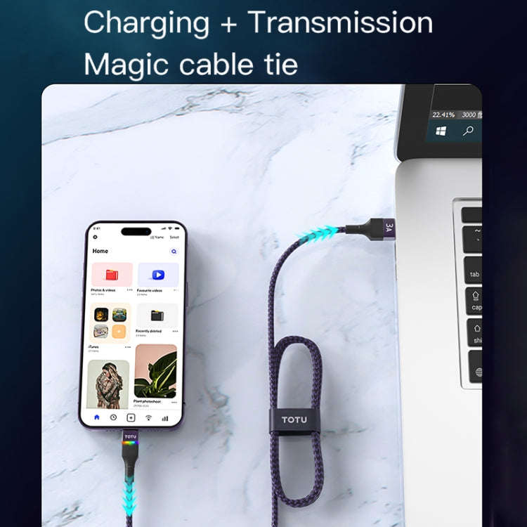 TOTU BT-020 Journey Series USB to Type-C Colorful Breathing Light Data Cable, Length:1.5m(Black)