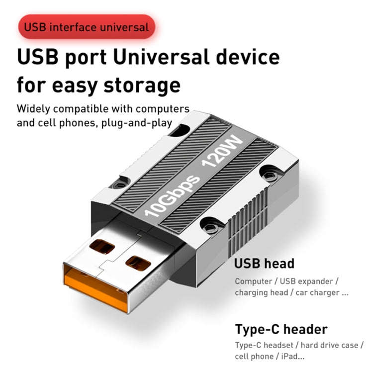 120W Type-C Female to USB 3.0 Male Zinc Alloy Straight Adapter(Silver)