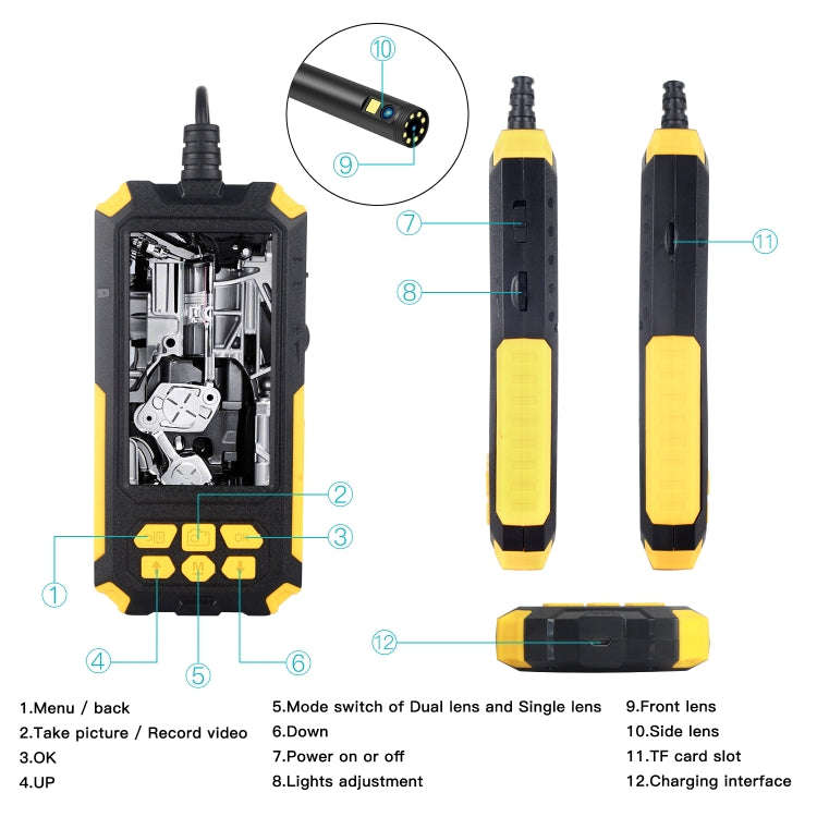 P50 4.5 inch Dual Camera with Screen Endoscope, Length:2m Hard Line(5.5mm)