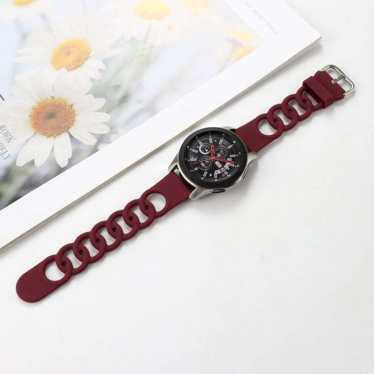 22mm Donut Hollow Silicone Watch Band(Wine Red)