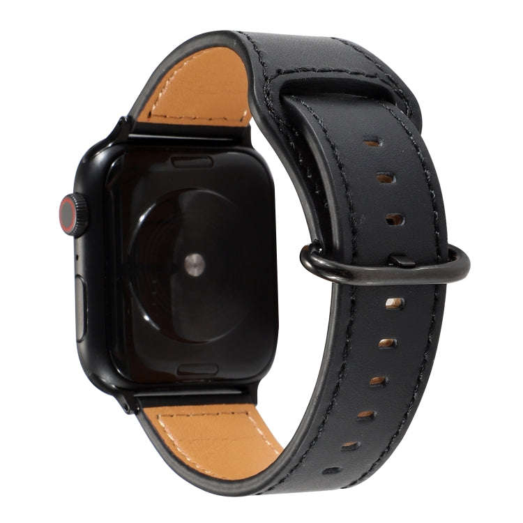 For Apple Watch Series 7 41mm / 6 & SE & 5 & 4 40mm / 3 & 2 & 1 38mm Solid Color Genuine Leather ...