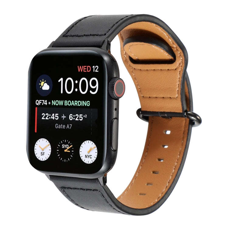 For Apple Watch Series 7 41mm / 6 & SE & 5 & 4 40mm / 3 & 2 & 1 38mm Solid Color Genuine Leather ...