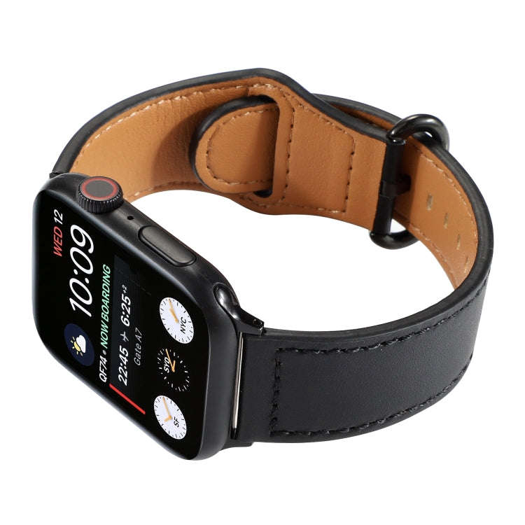 For Apple Watch Series 7 41mm / 6 & SE & 5 & 4 40mm / 3 & 2 & 1 38mm Solid Color Genuine Leather ...