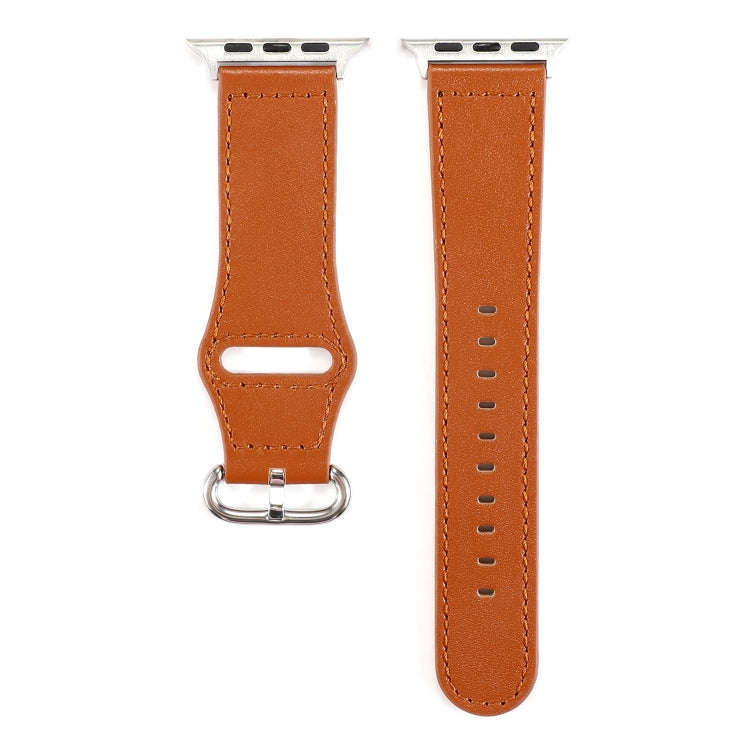 For Apple Watch Series 7 41mm / 6 & SE & 5 & 4 40mm / 3 & 2 & 1 38mm Solid Color Genuine Leather ...