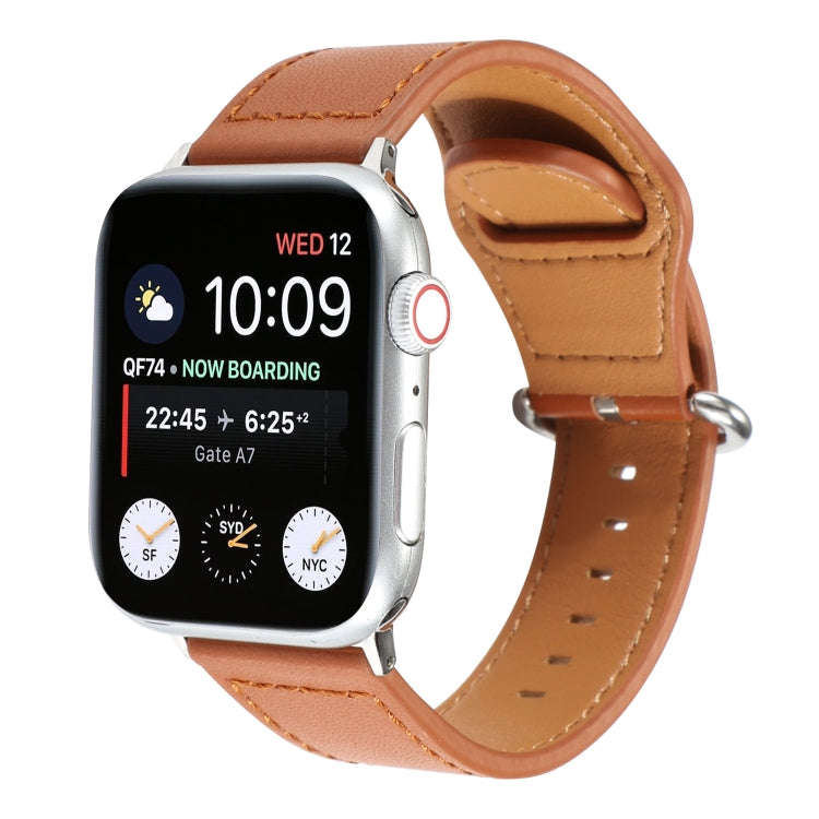 For Apple Watch Series 7 41mm / 6 & SE & 5 & 4 40mm / 3 & 2 & 1 38mm Solid Color Genuine Leather ...