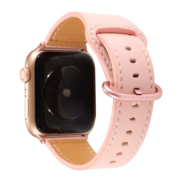 For Apple Watch Series 7 45mm / 6 & SE & 5 & 4 44mm / 3 & 2 & 1 42mm Solid Color Genuine Leather ...