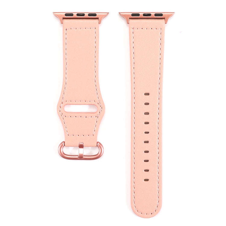 For Apple Watch Series 7 45mm / 6 & SE & 5 & 4 44mm / 3 & 2 & 1 42mm Solid Color Genuine Leather ...
