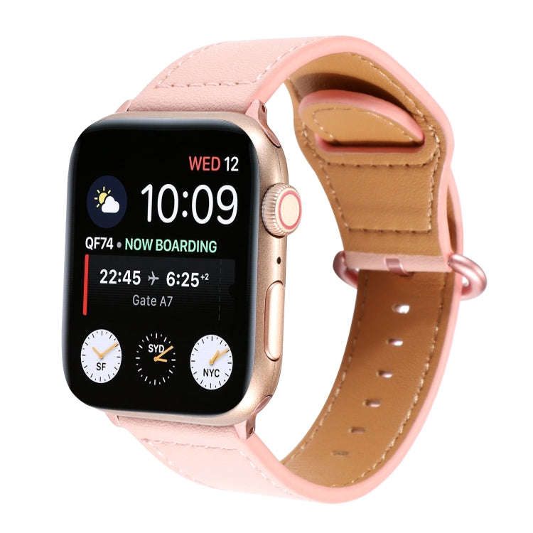 For Apple Watch Series 7 45mm / 6 & SE & 5 & 4 44mm / 3 & 2 & 1 42mm Solid Color Genuine Leather ...
