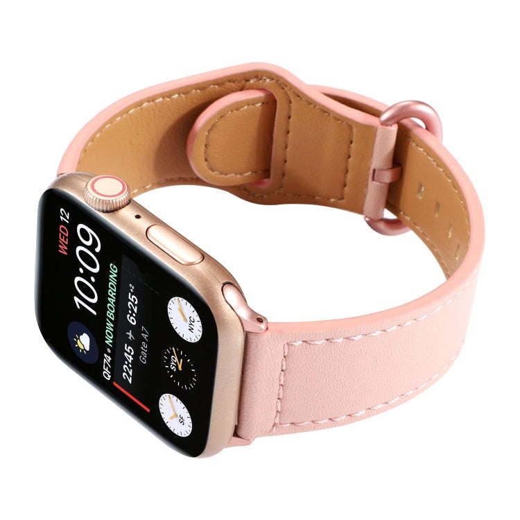 For Apple Watch Series 7 45mm / 6 & SE & 5 & 4 44mm / 3 & 2 & 1 42mm Solid Color Genuine Leather ...